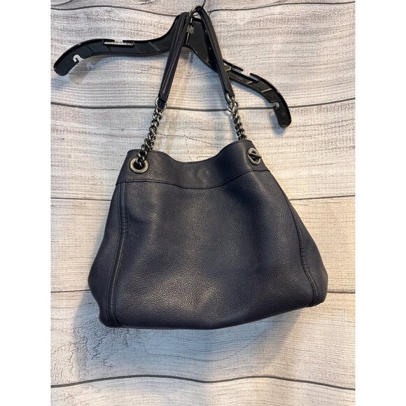 Coach Turnlock Edie Shoulder Bag Purse Dark blue pebbled Leather - Picture 4 of 8